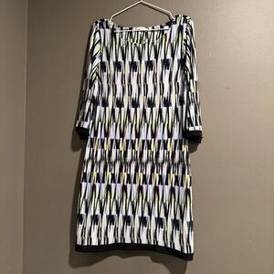 Equipment Black and White Geometric Long Sleeve Dress